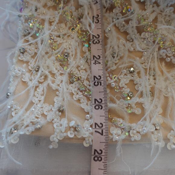 Vintage Y2K Dress 6 Nude Cocktail Party Sequin Beaded Feather Lace Up Back Mini - Picture 13 of 16